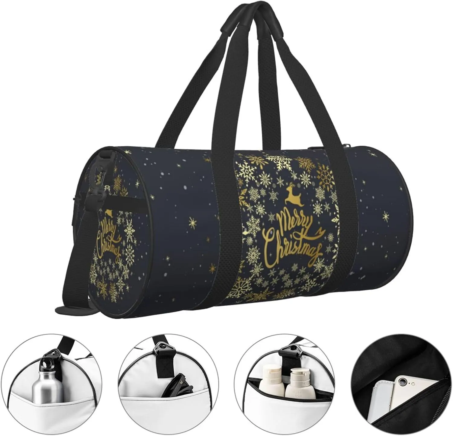 Travel Duffle Bag for Men Women, Merry Christmas Gold Duffle Bags for Sport Gym Overnight Luggage