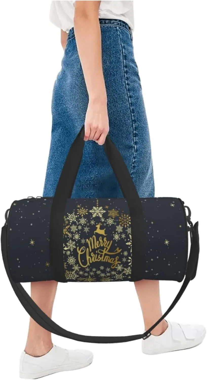 Travel Duffle Bag for Men Women, Merry Christmas Gold Duffle Bags for Sport Gym Overnight Luggage