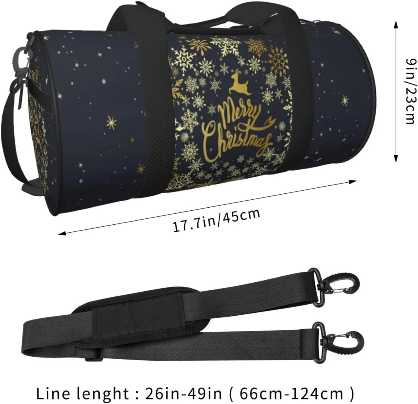 Travel Duffle Bag for Men Women, Merry Christmas Gold Duffle Bags for Sport Gym Overnight Luggage