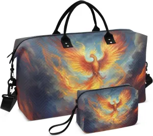 Travel Duffle Bag Gym Bag, Reborn Fire Phoenix Weekender Bags for Women with Toiletry Bag Travel Tote Bag Swim Bag