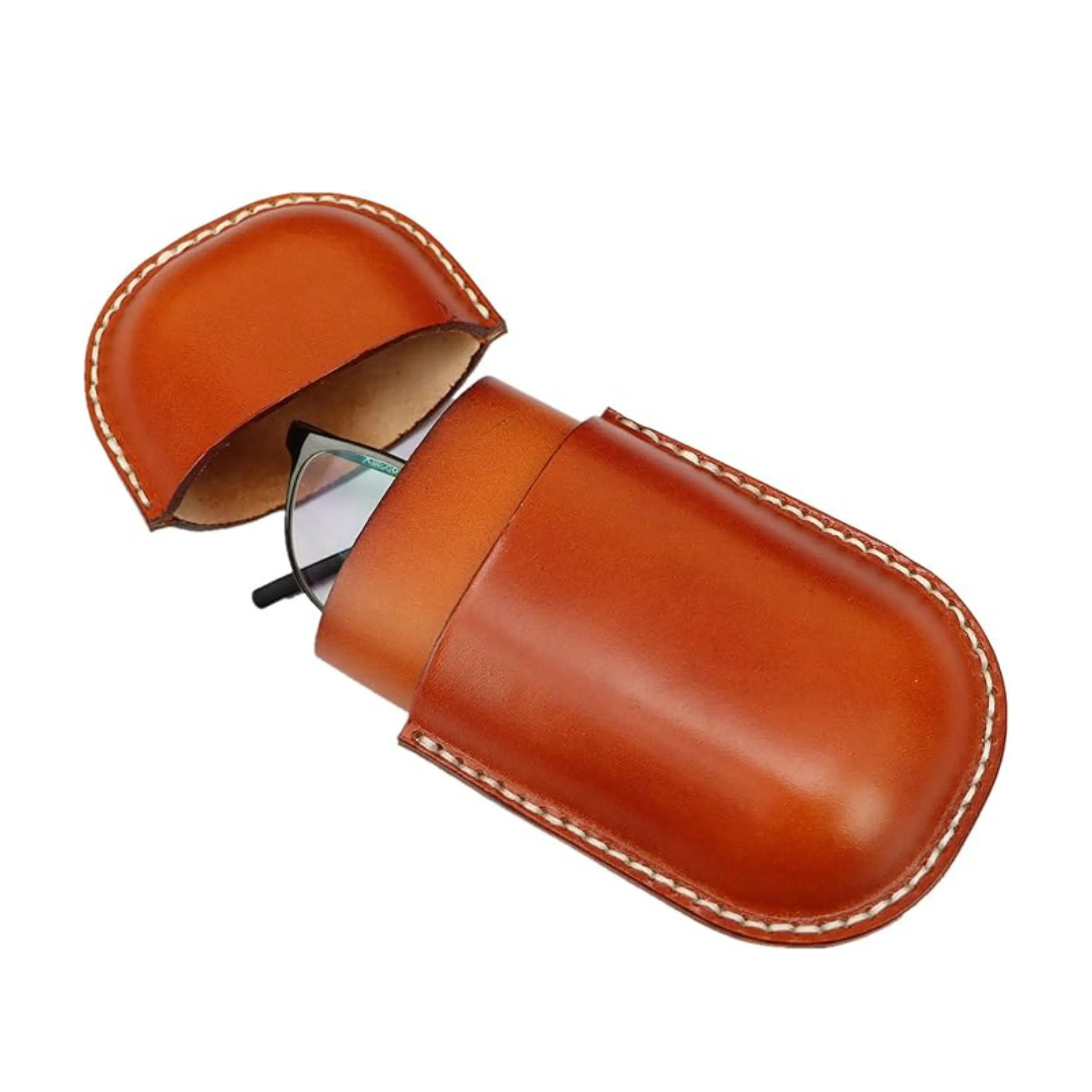 Travel-Ready Hard Shell Glasses Case in Cowhide Leather