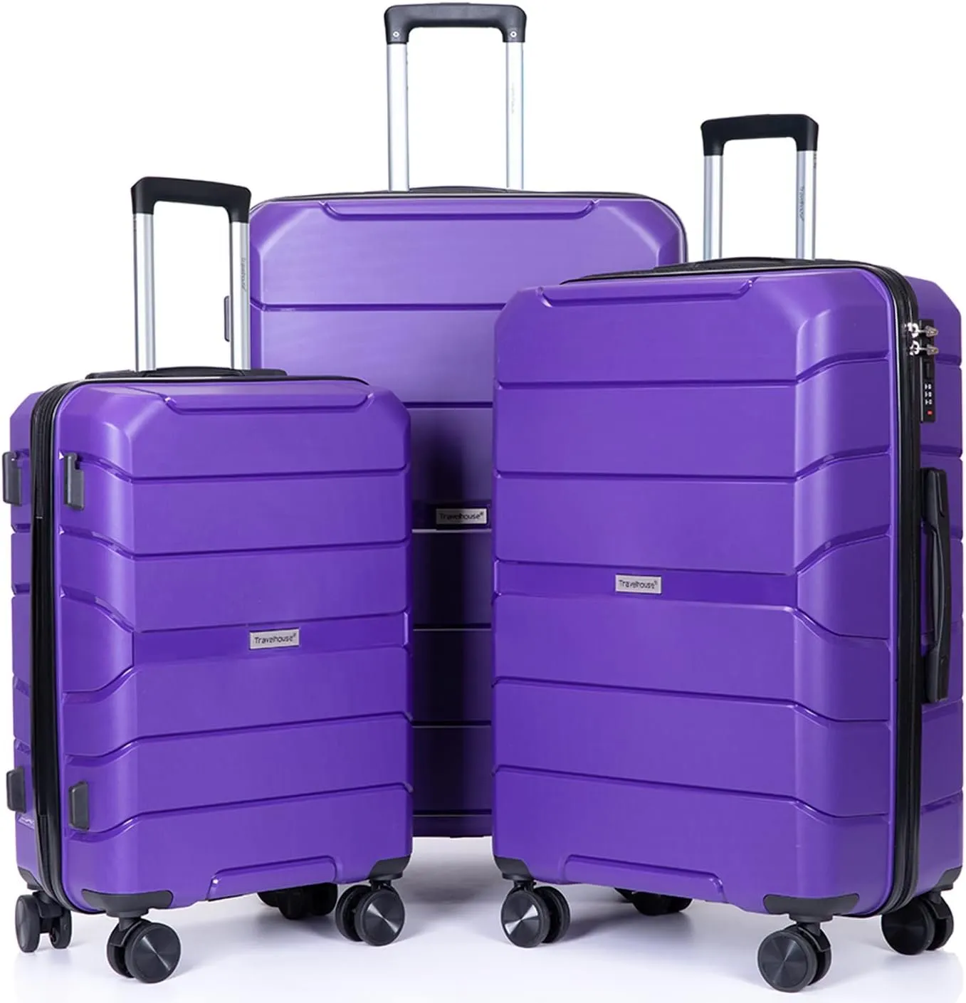 Travelhouse Luggage Set 3piece, Wear-Resistance Hardshell Ligthwegt Spinner Wheels Suitcase Set with Tsa Lock, PP Carry on luggage(20" 24" 28") for men and women (Purple 31)