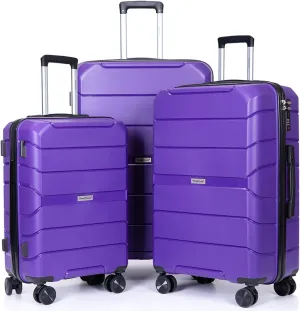Travelhouse Luggage Set 3piece, Wear-Resistance Hardshell Ligthwegt Spinner Wheels Suitcase Set with Tsa Lock, PP Carry on luggage(20" 24" 28") for men and women (Purple 31)