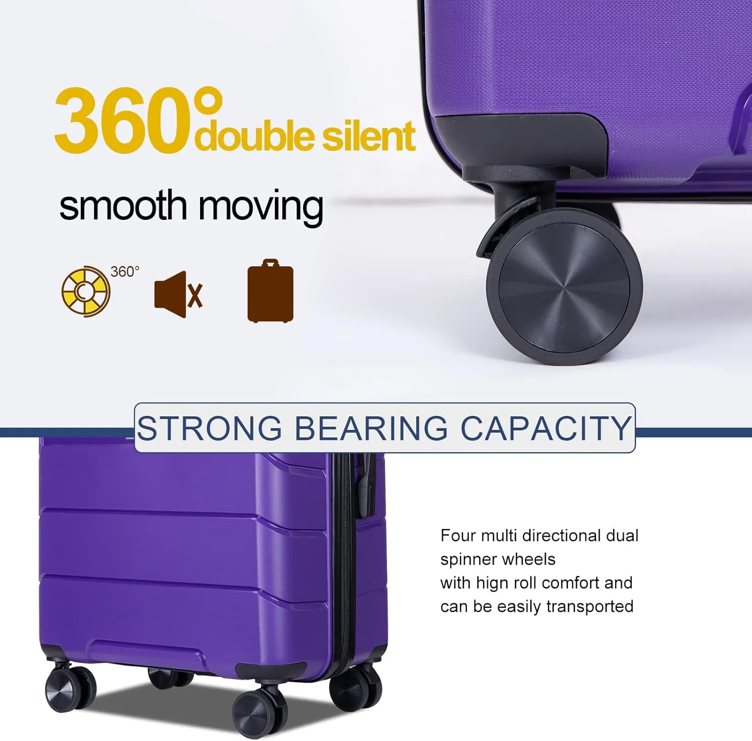 Travelhouse Luggage Set 3piece, Wear-Resistance Hardshell Ligthwegt Spinner Wheels Suitcase Set with Tsa Lock, PP Carry on luggage(20" 24" 28") for men and women (Purple 31)