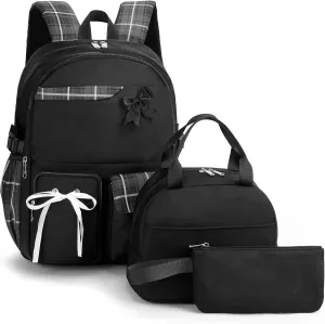 Trendy Girls Backpack Cute School bag Set for Teenagers Book Bag Set for Students Women Daypack Black