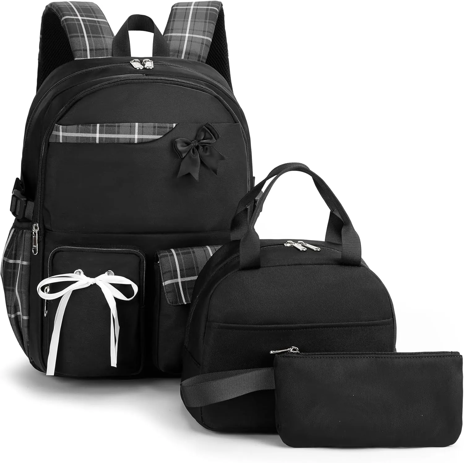 Trendy Girls Backpack Cute School bag Set for Teenagers Book Bag Set for Students Women Daypack Black
