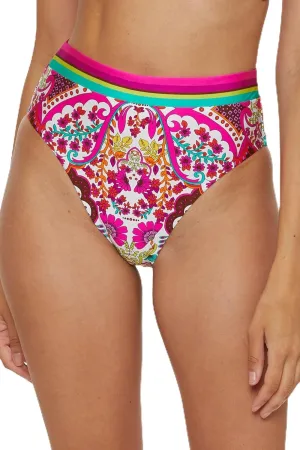 Trina Turk Women's Hawaiian Garden High Waisted Bikini Bottom, Floral Print, Cheeky Coverage, Swimwear Separates