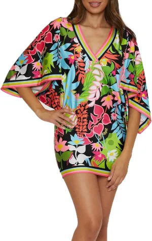 Trina Turk Women's Standard Tiki Casablanca Tunic, V-Neck, Floral Print, Casual, Beach Cover Ups