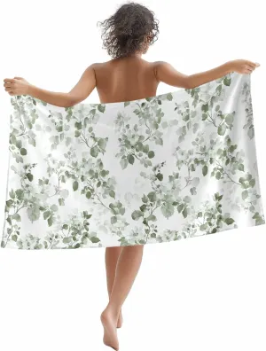 Tropical Foliage Microfiber Sandproof Beach Towel for Pool Swimming, Sage Green Botanical Spring Summer Quick Dry Absorbent Soft Towels for Bath Camping Travel, Lightweight Breathable 30"x60"