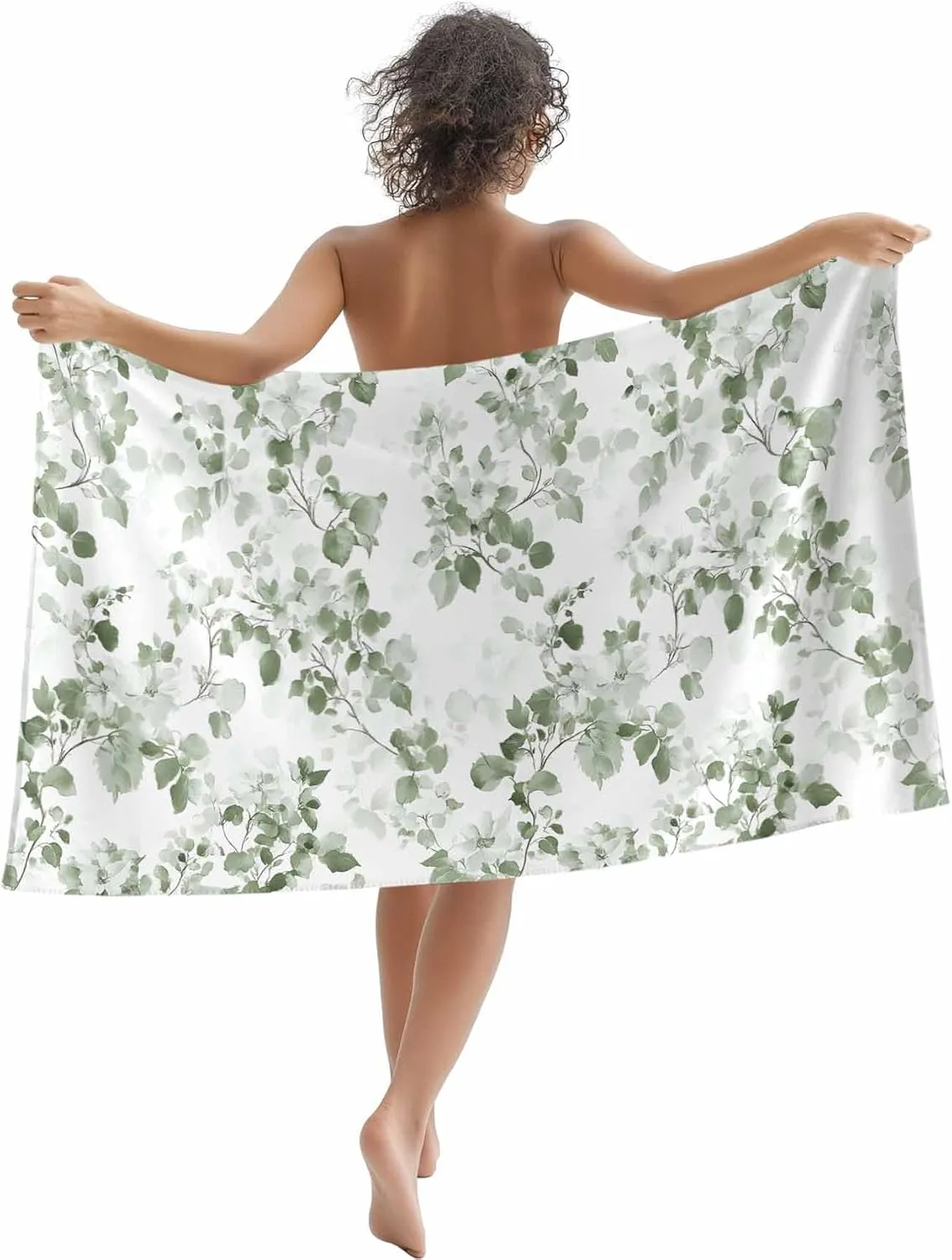 Tropical Foliage Microfiber Sandproof Beach Towel for Pool Swimming, Sage Green Botanical Spring Summer Quick Dry Absorbent Soft Towels for Bath Camping Travel, Lightweight Breathable 30"x60"
