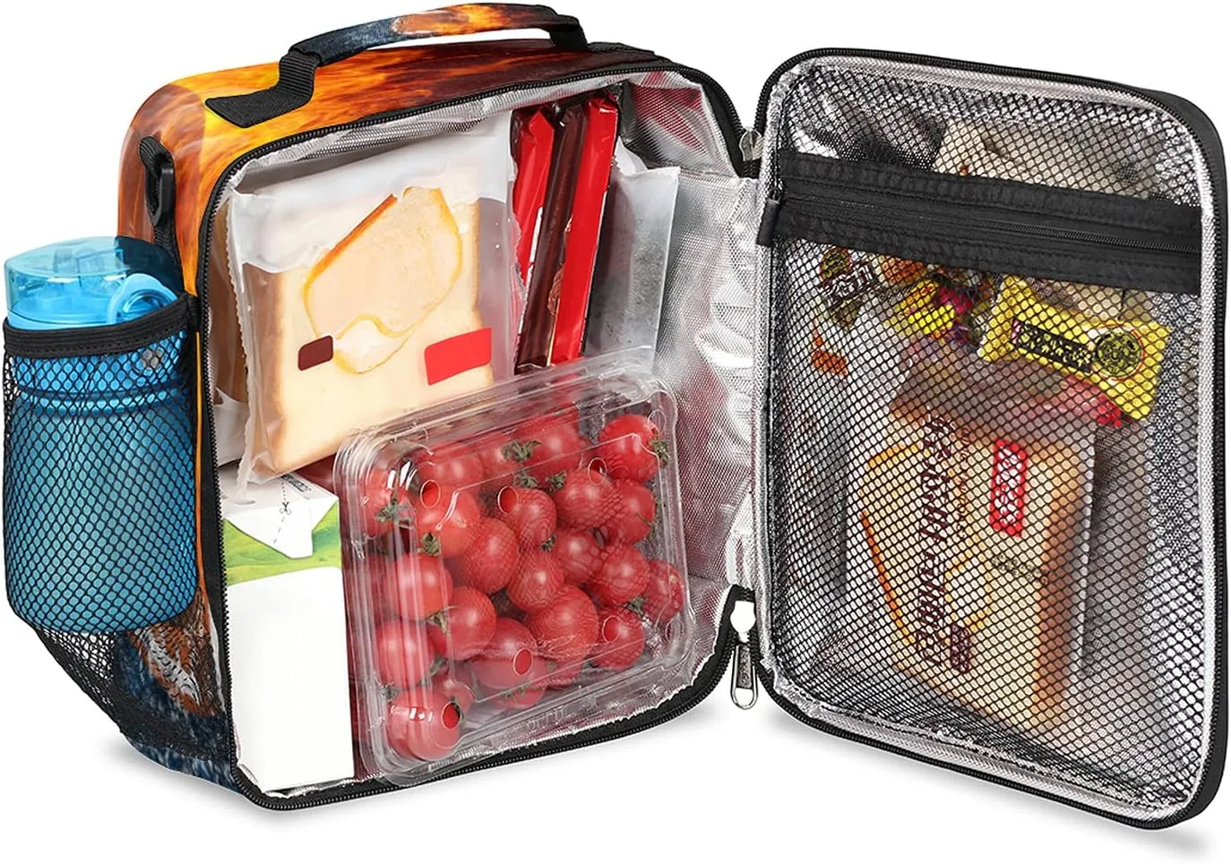 TropicalLife Football Kids Lunch Boxes, Fire Soccer Insulated Lunch Bag for Kids with Adjustable Shoulder Strap, School Lunch Box for Boys & Girls, Reusable Adults Lunch Tote for Work Travel
