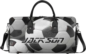 TropicalLife Personalized Football Black White Duffel Bag Custom Name Gym Bags Carry On Travel Bag Weekender Overnight Bag for Women Men,