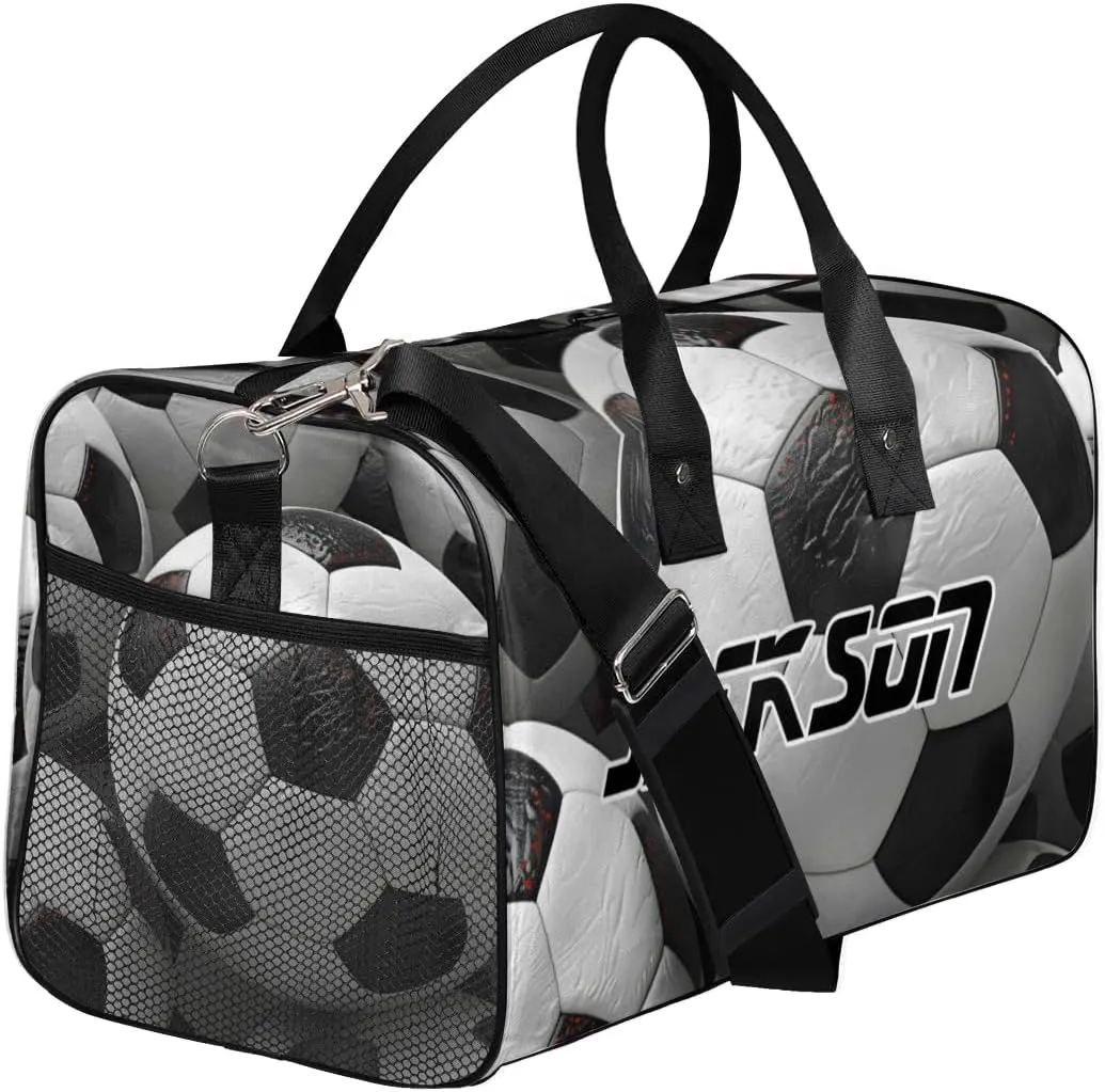 TropicalLife Personalized Football Black White Duffel Bag Custom Name Gym Bags Carry On Travel Bag Weekender Overnight Bag for Women Men,