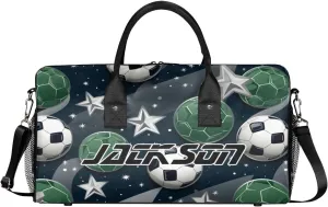 TropicalLife Personalized Green Football Stars Duffel Bag Custom Name Gym Bags Carry On Travel Bag Weekender Overnight Bag for Women Men,