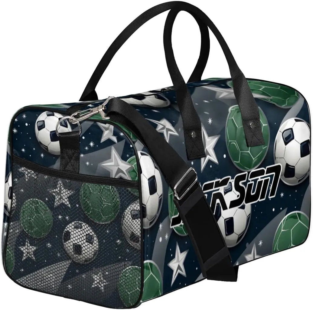 TropicalLife Personalized Green Football Stars Duffel Bag Custom Name Gym Bags Carry On Travel Bag Weekender Overnight Bag for Women Men,