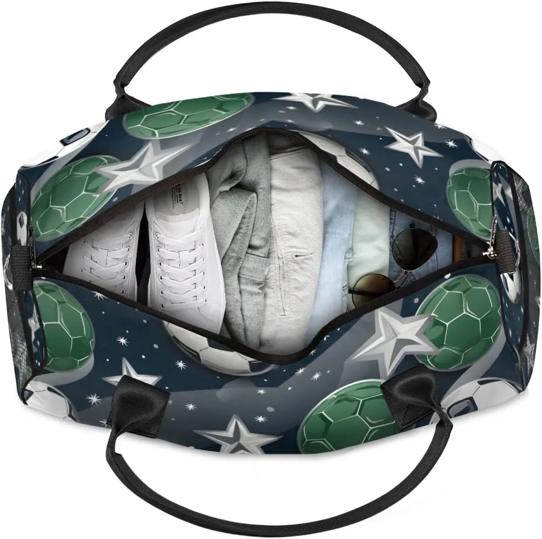 TropicalLife Personalized Green Football Stars Duffel Bag Custom Name Gym Bags Carry On Travel Bag Weekender Overnight Bag for Women Men,