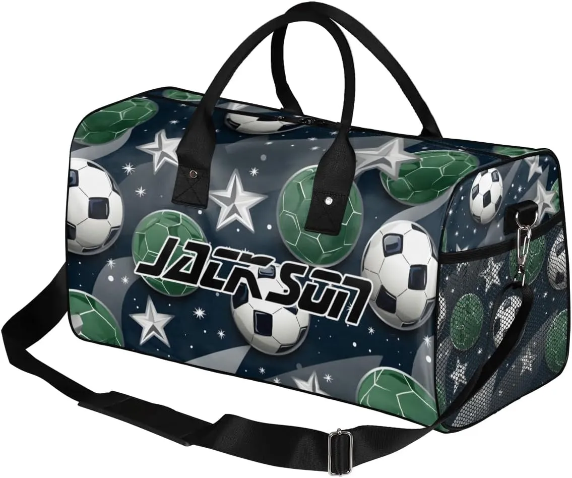 TropicalLife Personalized Green Football Stars Duffel Bag Custom Name Gym Bags Carry On Travel Bag Weekender Overnight Bag for Women Men,