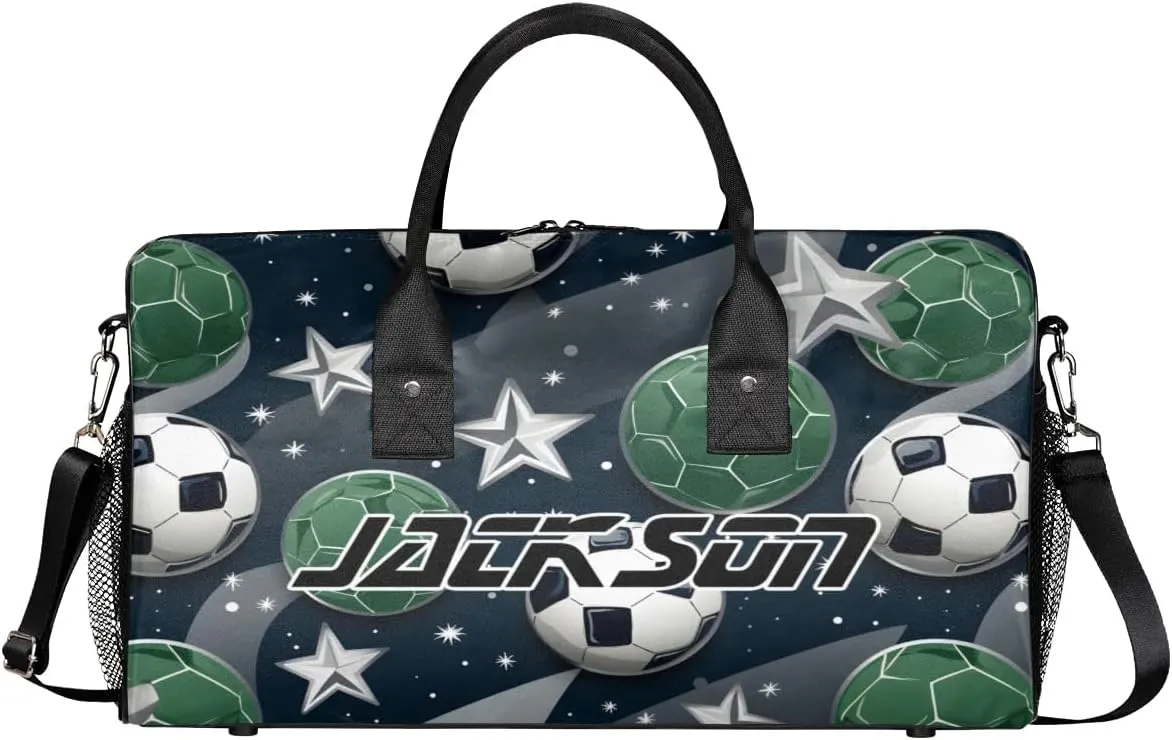 TropicalLife Personalized Green Football Stars Duffel Bag Custom Name Gym Bags Carry On Travel Bag Weekender Overnight Bag for Women Men,