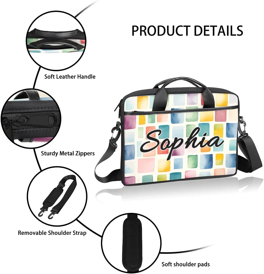 TropicalLife Personalized Laptop Bag 15 Inch Custom Sleeve Case with Handle Shoulder Strap Computer Messenger Bag
