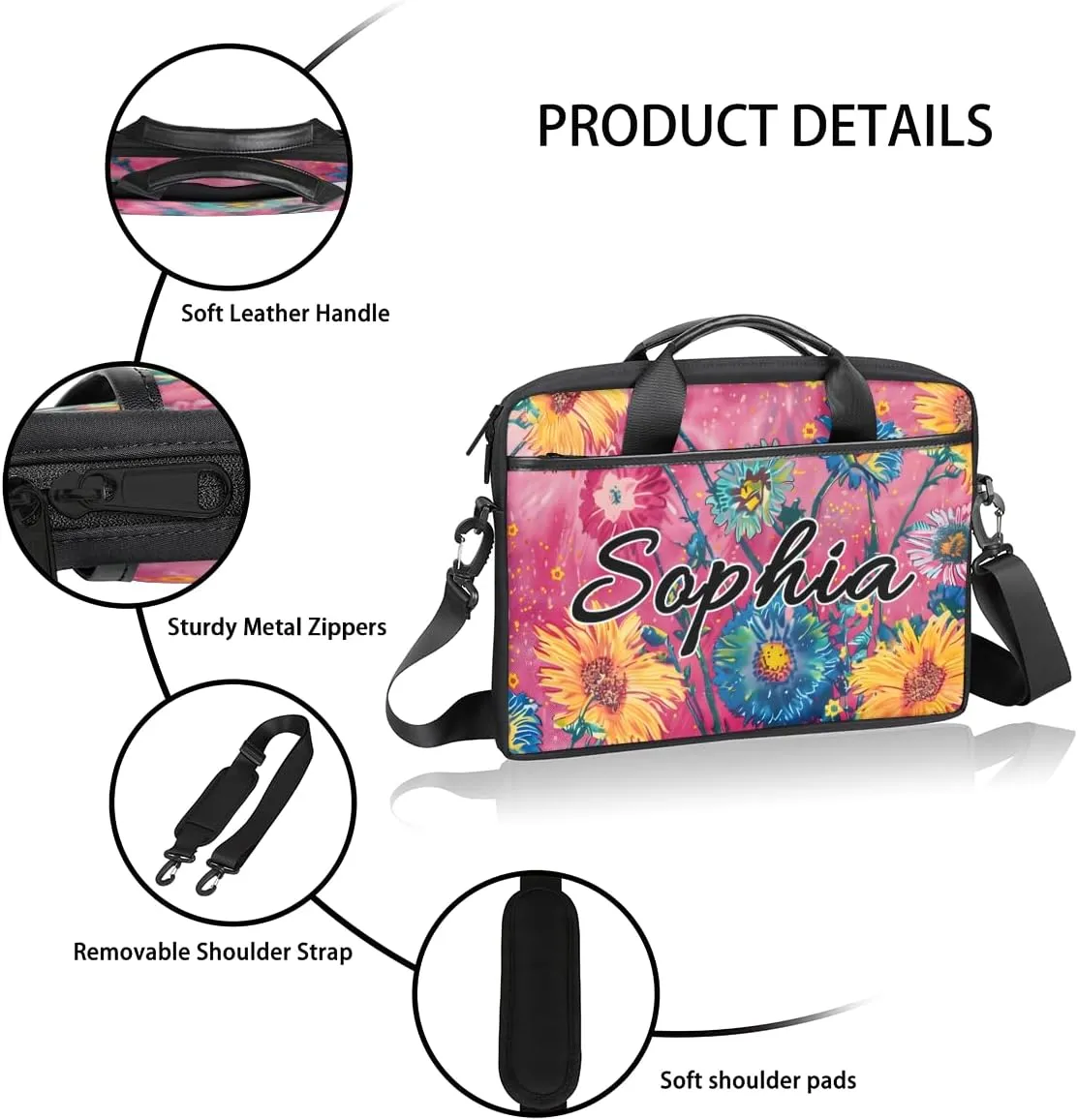 TropicalLife Personalized Laptop Bag 15 Inch Custom Sleeve Case with Handle Shoulder Strap Computer Messenger Bag