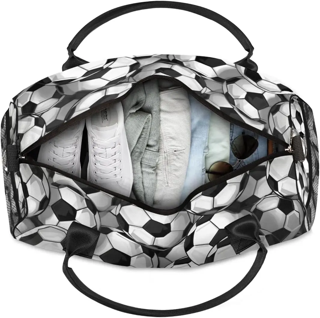 TropicalLife Personalized Soccer Duffel Bag Custom Name Gym Bags Carry On Travel Bag Weekender Overnight Bag for Women Men, Black White Ball