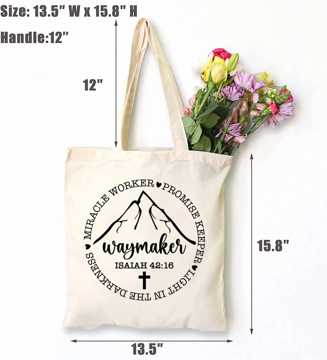 TSIIUO Women's Waymaker Faith Canvas Tote Bag Funny Christian Bible Verse Cross Graphic Reusable Grocery Shopping Bag
