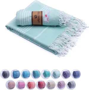 Turkish Beach Towel - 40x71 inch Oversized Sand Resistant Prewashed Turkish Towel - 100% Turkish Cotton Quick Drying, Compact, Lightweight Turkish Towel for Beach, Bath, Pool, Gym, Yoga.
