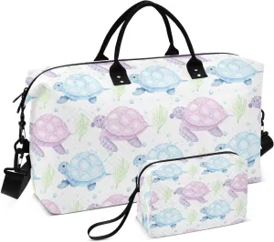 Turtle Seaweed Bubble White Sports Gym Bag for Women Men Travel Duffel Bag Weekend Overnight Carry on Bag with Toiletry Bag Hospital Bag for Hospital Plane Swimming Yoga