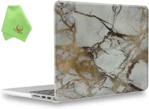 UESWILL Marble Pattern Smooth Hard Shell Case Compatible with MacBook Pro 13 inch with Retina Display No CD-ROM (Model A1502/A1425, Early 2015/2014/2013/Late 2012), (White/Gold)