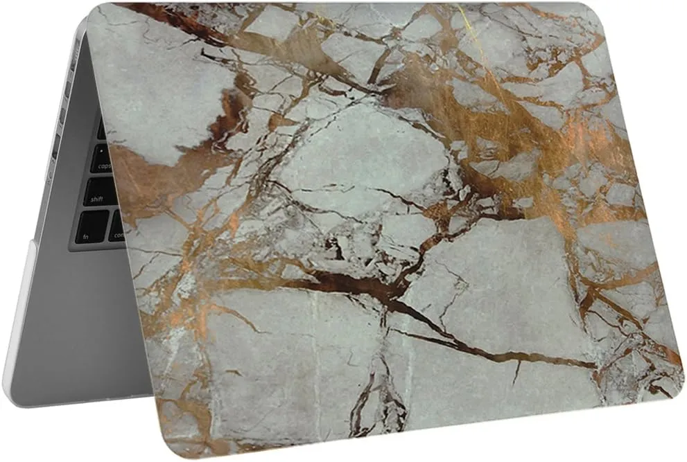 UESWILL Marble Pattern Smooth Hard Shell Case Compatible with MacBook Pro 13 inch with Retina Display No CD-ROM (Model A1502/A1425, Early 2015/2014/2013/Late 2012), (White/Gold)