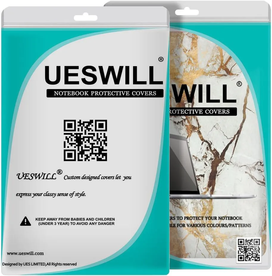 UESWILL Marble Pattern Smooth Hard Shell Case Compatible with MacBook Pro 13 inch with Retina Display No CD-ROM (Model A1502/A1425, Early 2015/2014/2013/Late 2012), (White/Gold)