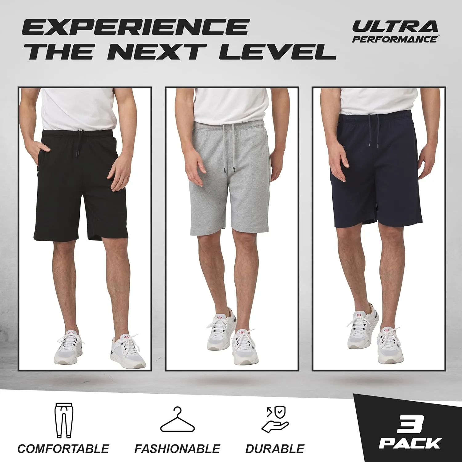 Ultra Performance 3 Pack Mens Shorts Casual Men's Athletic Short Workout Gym Shorts for Men with Zipper Pockets, Small - 5X