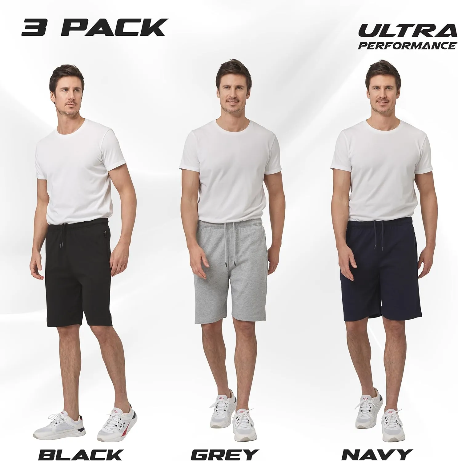Ultra Performance 3 Pack Mens Shorts Casual Men's Athletic Short Workout Gym Shorts for Men with Zipper Pockets, Small - 5X