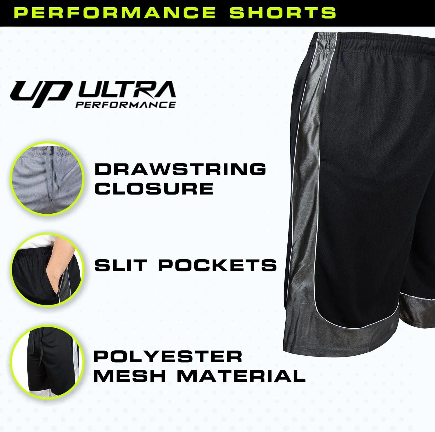 Ultra Performance 5 Pack Mens Shorts, Athletic Gym Shorts Workout Basketball Shorts for Men, SM - 5X