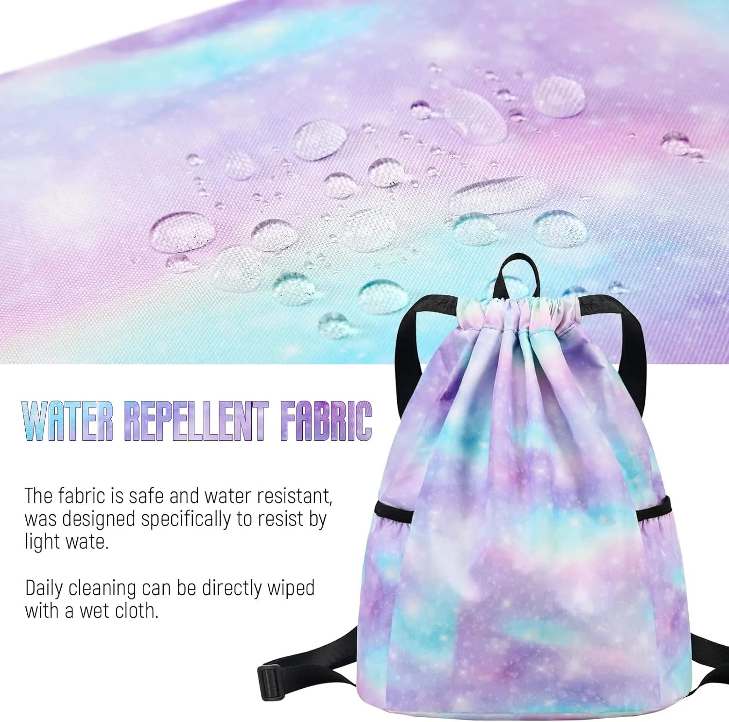 Unicorn Gym Drawstring Backpack, Sports Gym Bag for Girls Kids Waterproof Swimming Beach Sackpack Birthday Christmas Gift with Water Bottle Pocket Pink