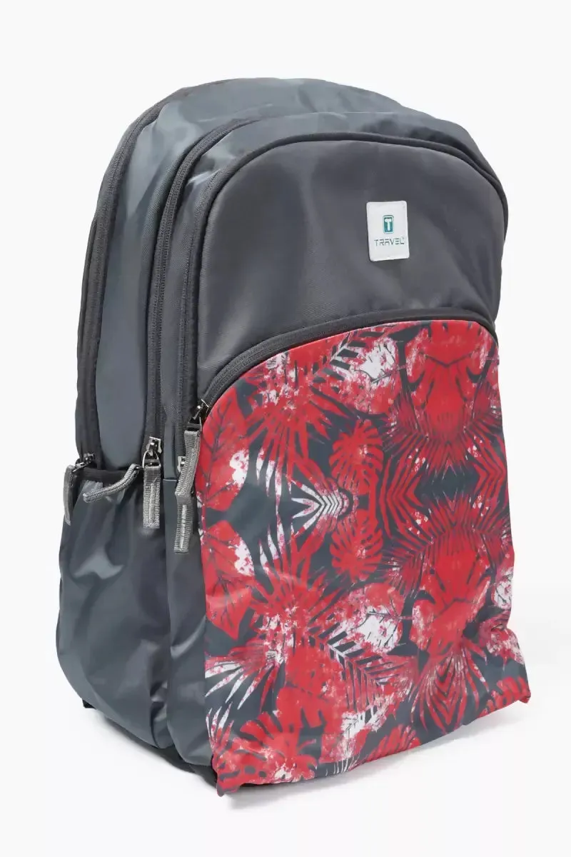 Unisex Leaves Printed Backpack( Grey )