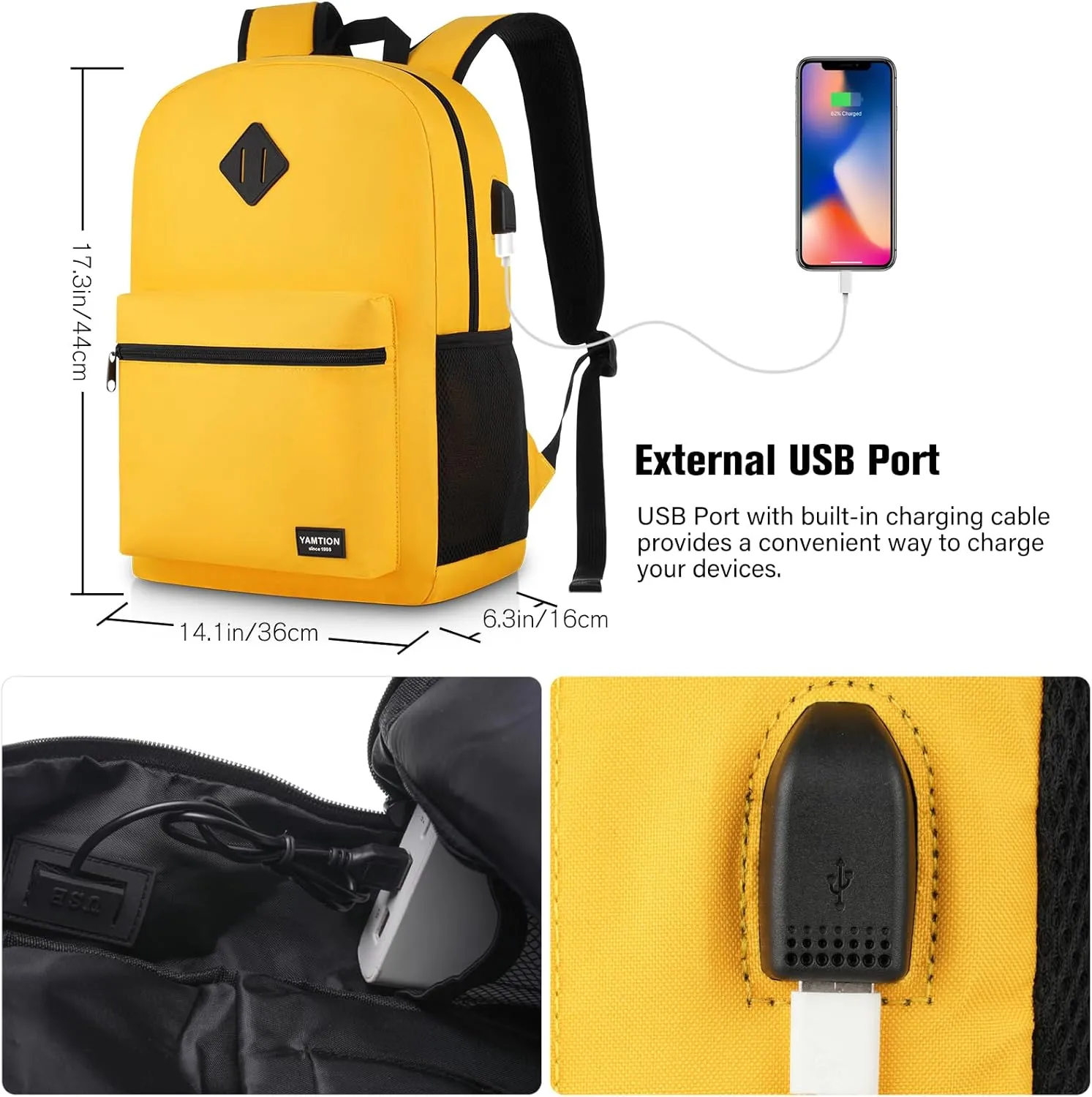 Unisex School Backpack,Classic Casual Bookbag Adults and Teens Schoolbag with USB Port for High School College Office Work Travel