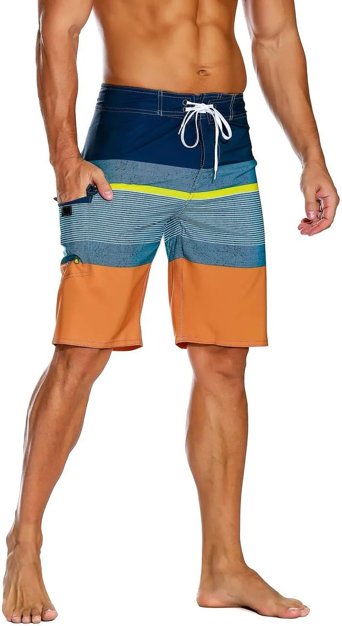 unitop Men's Bathing Board Trunks Beach Shorts Holiday Hawaiian Colorful Striped