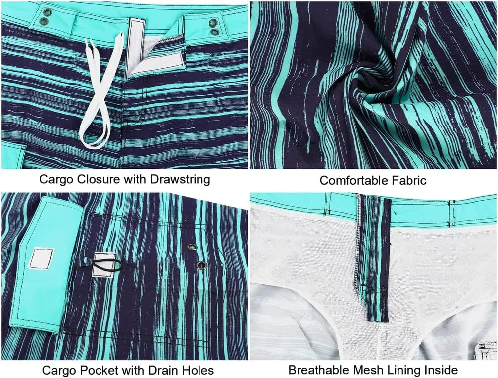 unitop Men's Bathing Board Trunks Beach Shorts Holiday Hawaiian Colorful Striped