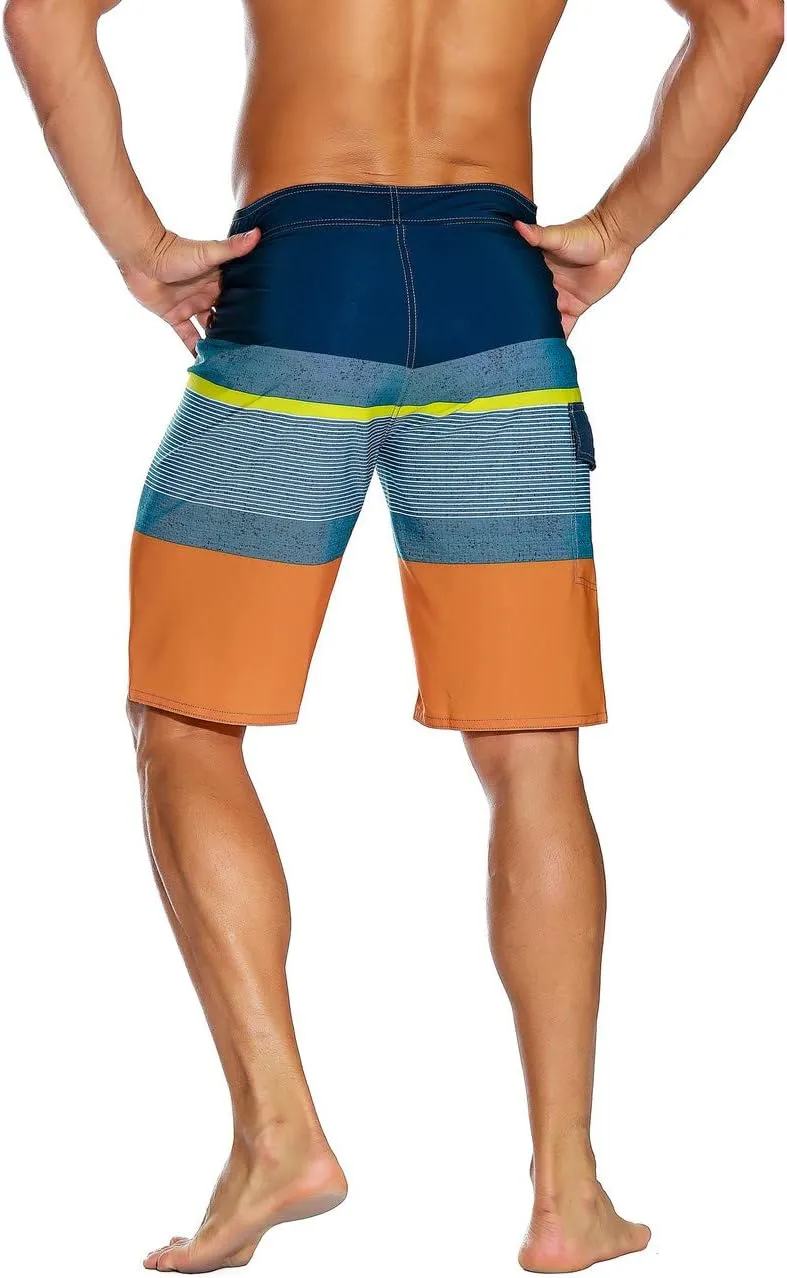 unitop Men's Bathing Board Trunks Beach Shorts Holiday Hawaiian Colorful Striped
