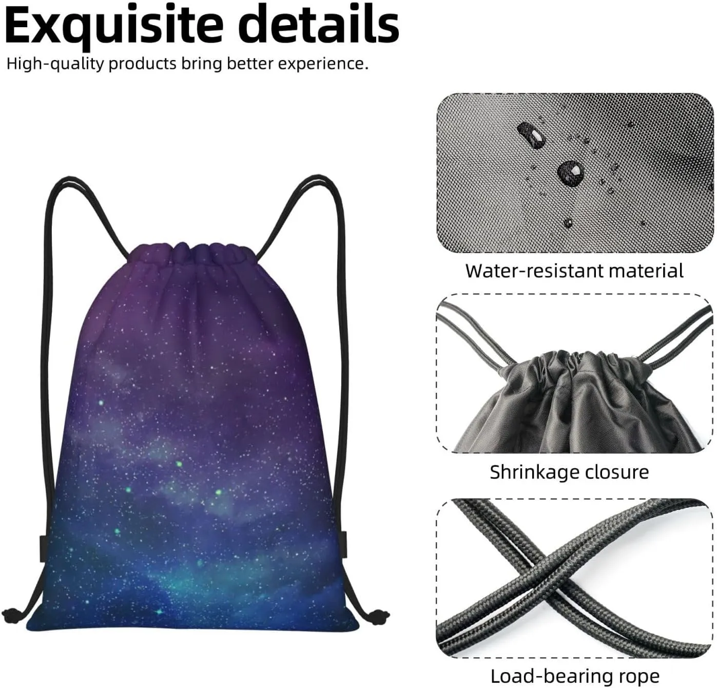 Universe with Stars Galaxy Interstellar Print Drawstring Bags,Gym Sport Sack Drawstring Bag Suitable for sport Swimming Travel.