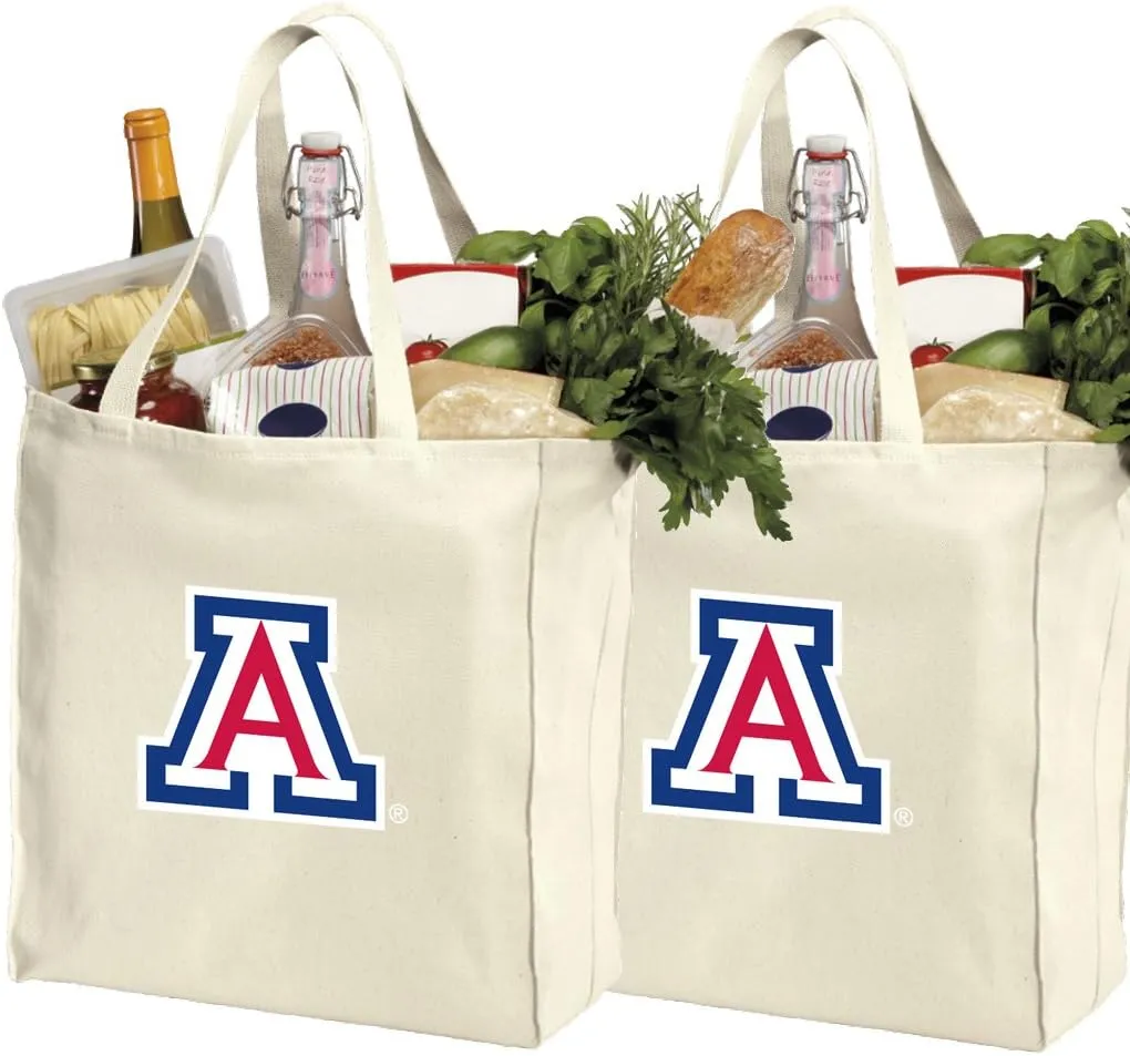 University of Arizona Shopping Bags or Arizona Wildcats Grocery Bag 2Pc SET NATURAL COTTON