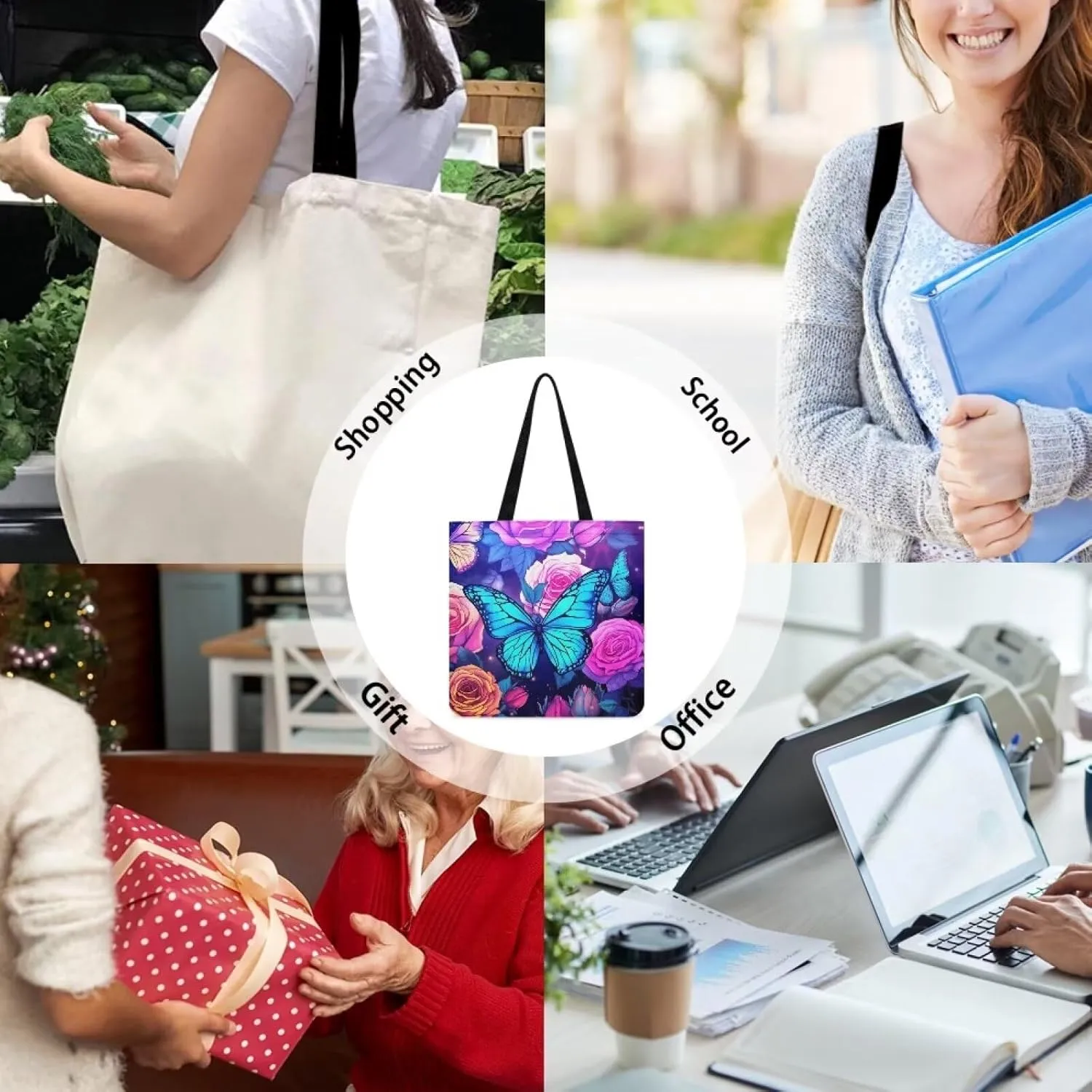 Upetstory Canvas Tote Bag Reusable Grocery Shopping Cloth Bags