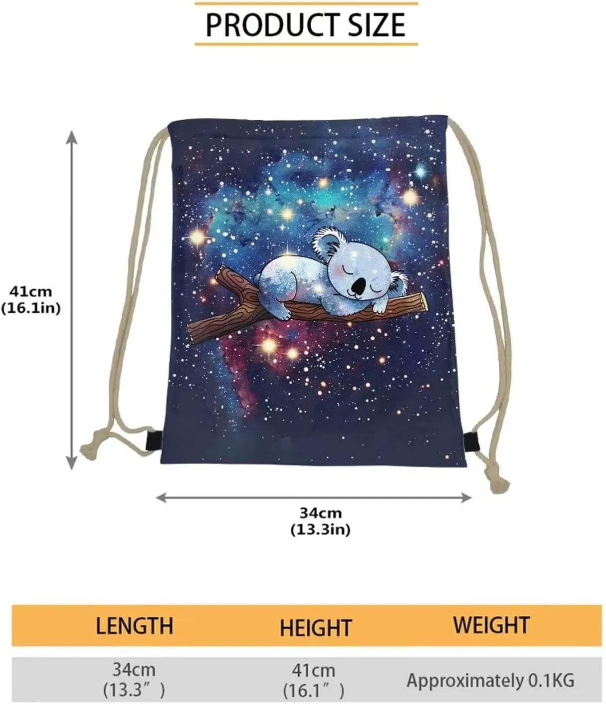 Upetstory Galaxy Koala Drawstring Backpack String Bag Cinch Sport Bag Sackpack Gym Workout Bags Bookbag Casual Daypack for Women Girls Travel Yoga Shopping Hiking School Gifts