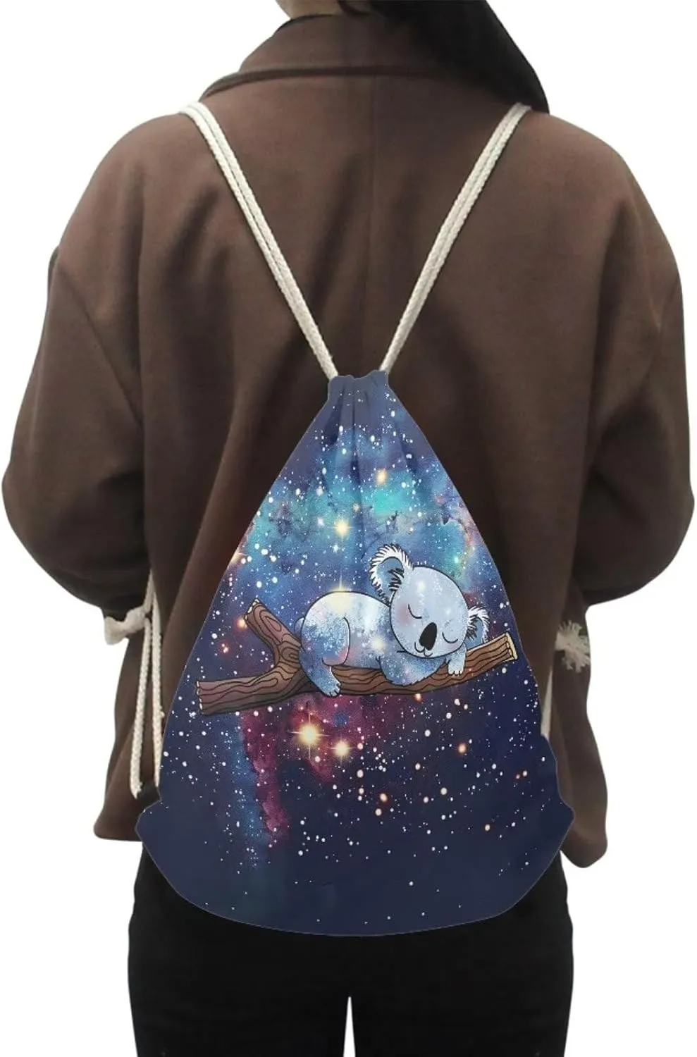 Upetstory Galaxy Koala Drawstring Backpack String Bag Cinch Sport Bag Sackpack Gym Workout Bags Bookbag Casual Daypack for Women Girls Travel Yoga Shopping Hiking School Gifts