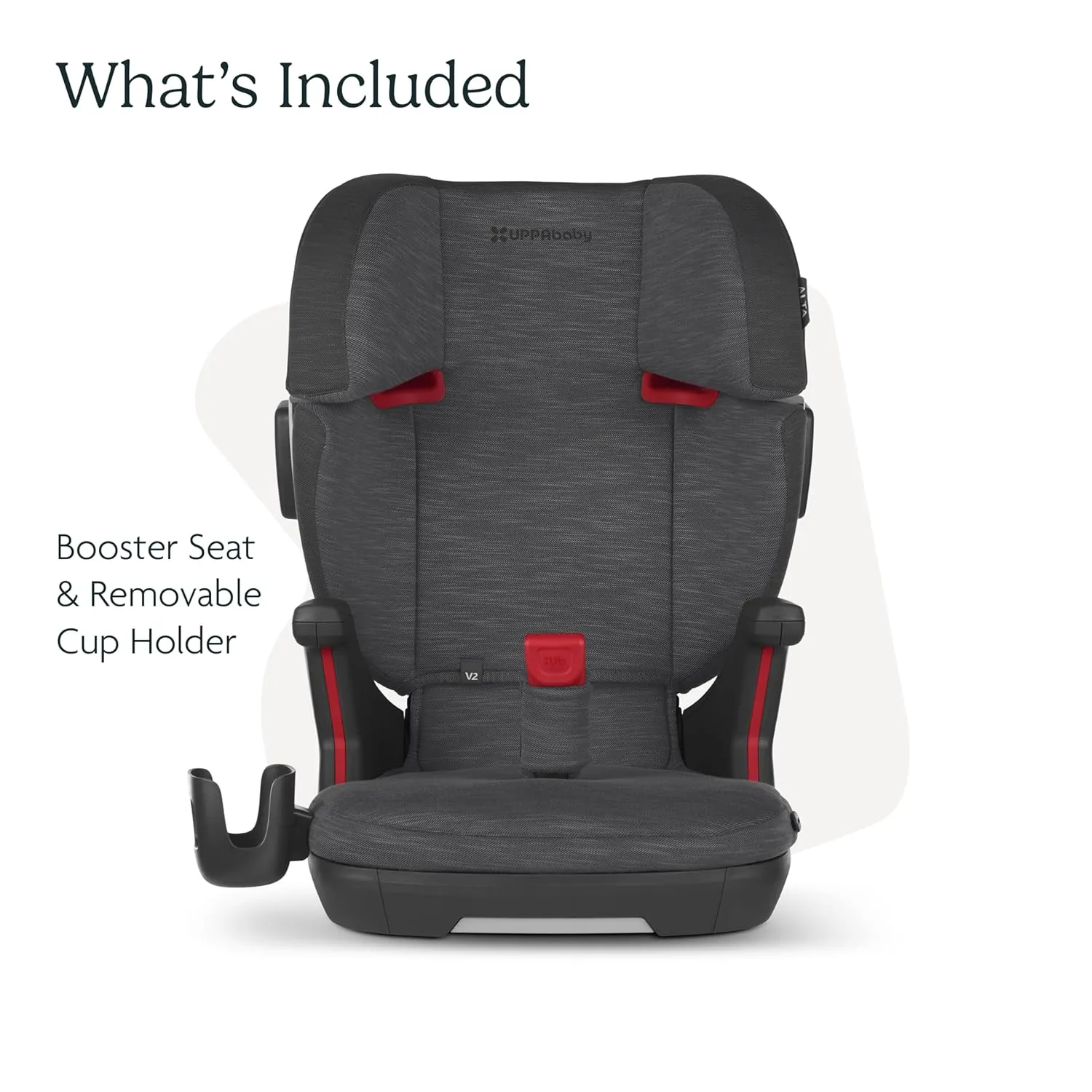 UPPAbaby Alta V2 High Back Booster Seat/Seven-Position, Active Support Headrest for Growing Children/SecureFit Integrated Belt Guide   Positioner/Cup Holder Included/Greyson (Grey Mélange)
