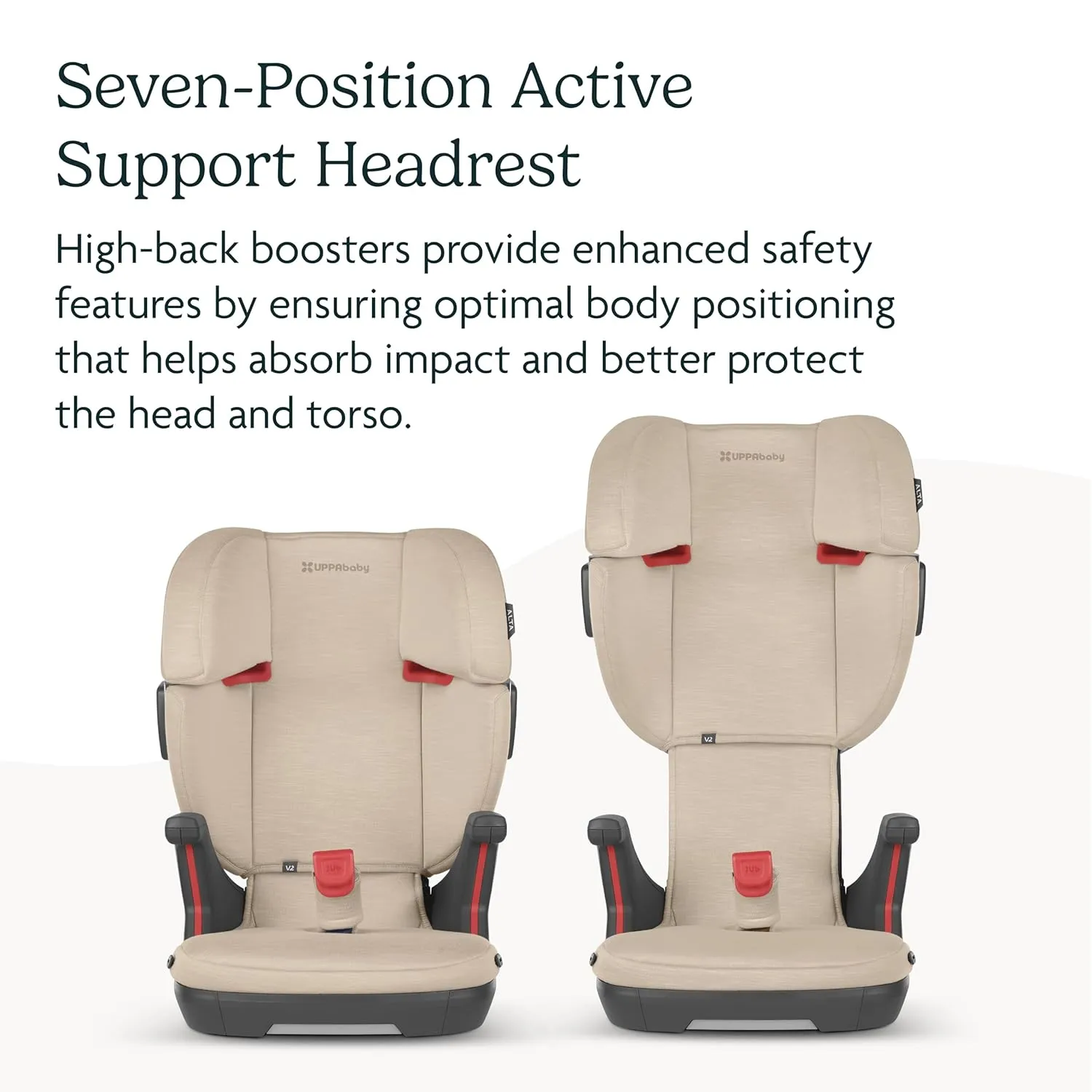 UPPAbaby Alta V2 High Back Booster Seat/Seven-Position, Active Support Headrest for Growing Children/SecureFit Integrated Belt Guide   Positioner/Cup Holder Included/Greyson (Grey Mélange)