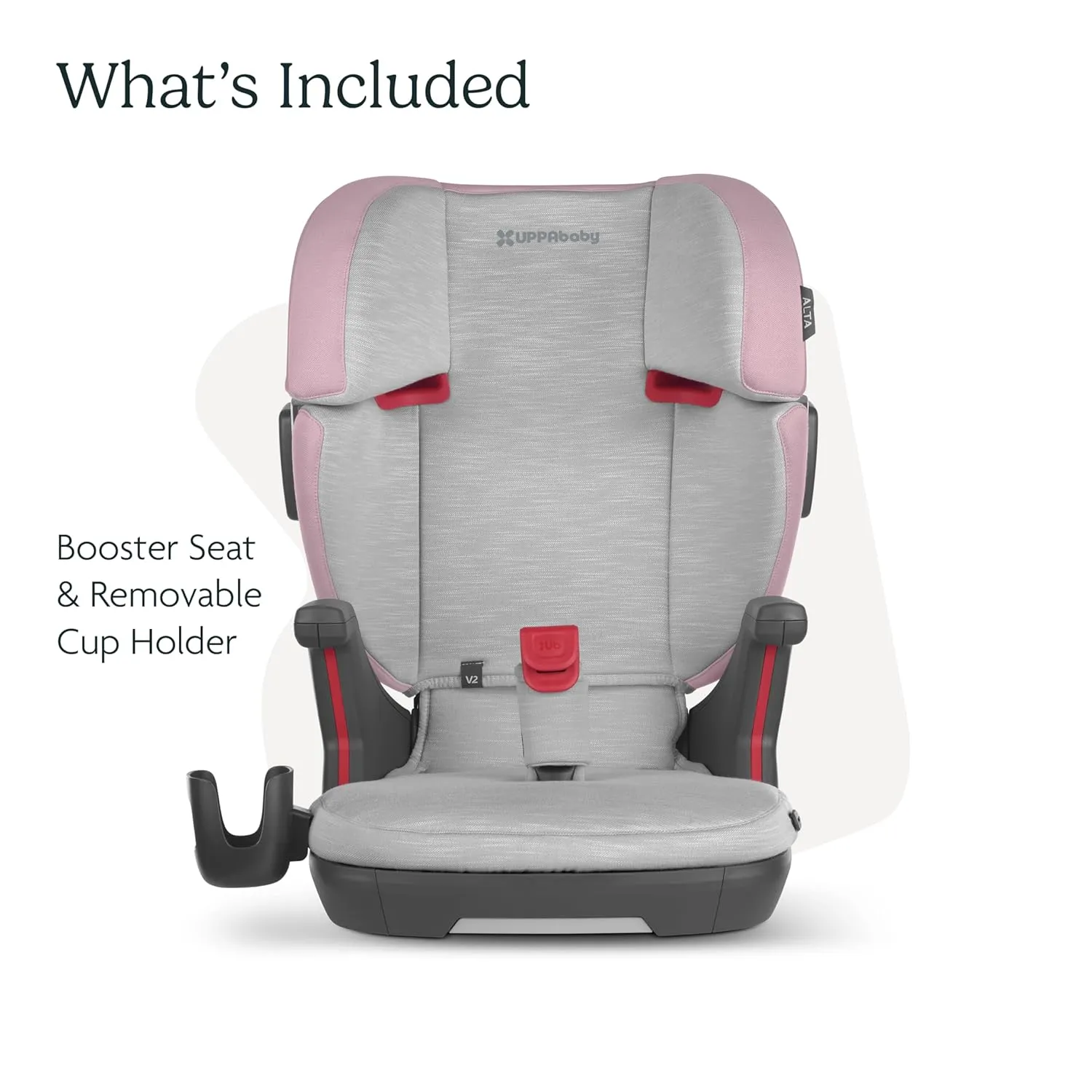 UPPAbaby Alta V2 High Back Booster Seat/Seven-Position, Active Support Headrest for Growing Children/SecureFit Integrated Belt Guide   Positioner/Cup Holder Included/Iris (Grey Mélange/Lavender)