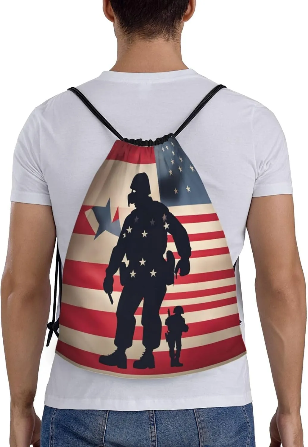 US Military Soldiers Patriotic Memorial Day Print Drawstring Bags,Gym Sport Sack Drawstring Bag Suitable for sport Swimming Travel.