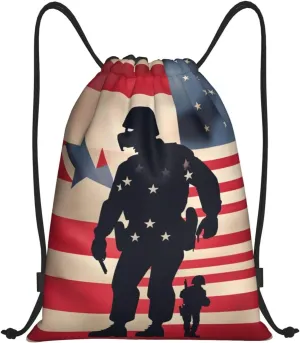US Military Soldiers Patriotic Memorial Day Print Drawstring Bags,Gym Sport Sack Drawstring Bag Suitable for sport Swimming Travel.